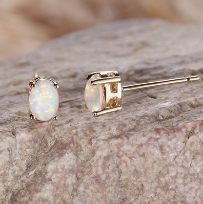 Eternal Grace Blue & White Fire Opal Oval Earrings