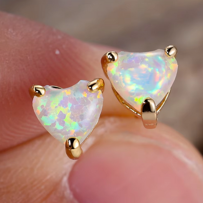 Timeless Love Heart Fire Opal Stud Earrings