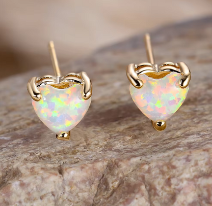 Timeless Love Heart Fire Opal Stud Earrings