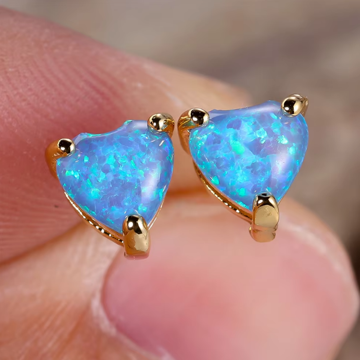 Timeless Love Heart Fire Opal Stud Earrings