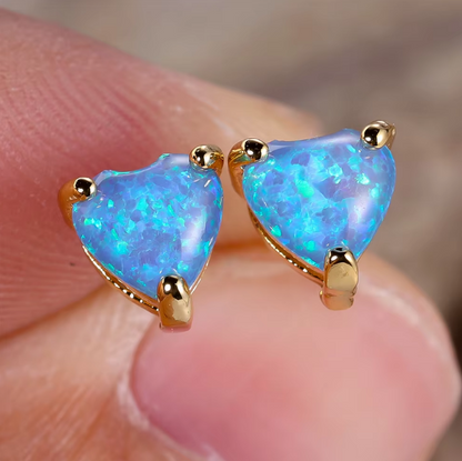 Timeless Love Heart Fire Opal Stud Earrings