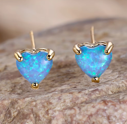 Timeless Love Heart Fire Opal Stud Earrings