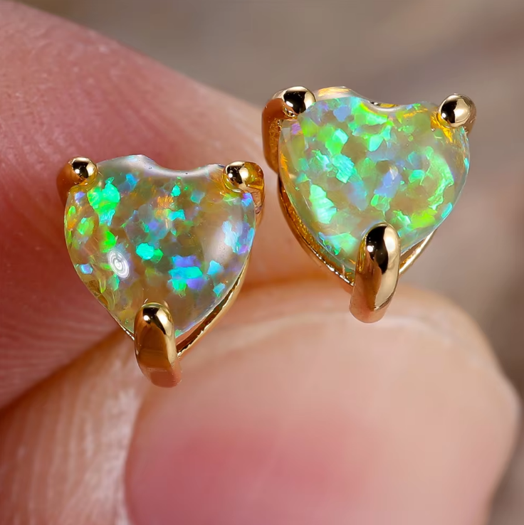 Timeless Love Heart Fire Opal Stud Earrings