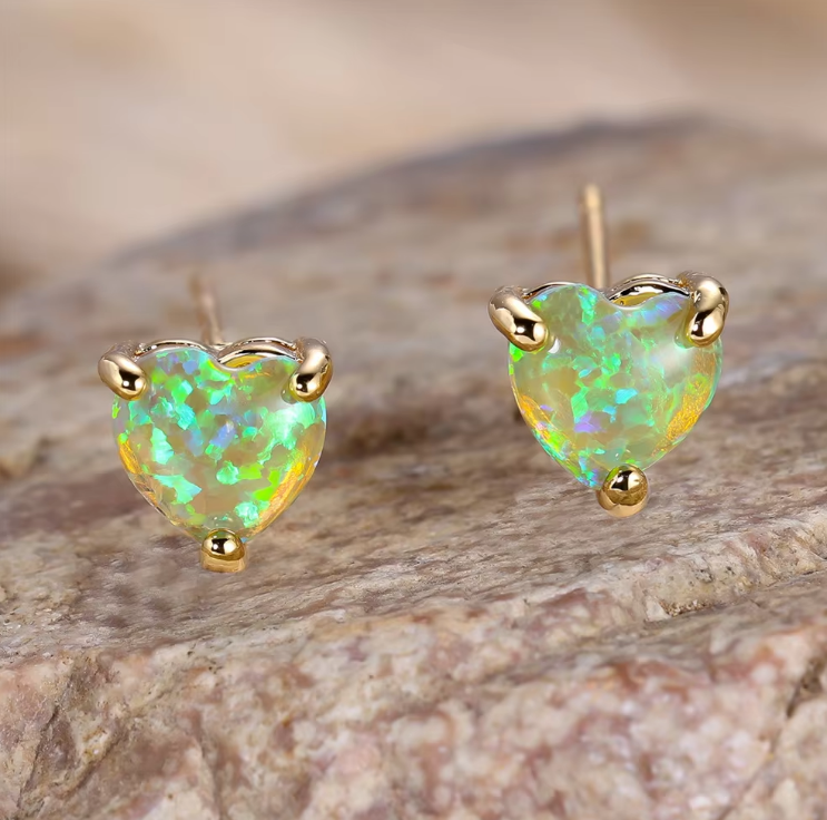 Timeless Love Heart Fire Opal Stud Earrings