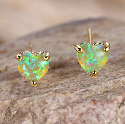 Timeless Love Heart Fire Opal Stud Earrings