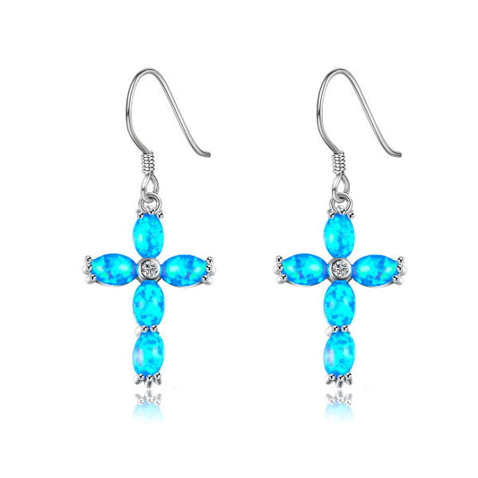 Blue Fire Cross Earrings