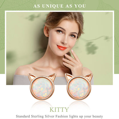 Opal Essence 925 Sterling Silver Cat Earrings