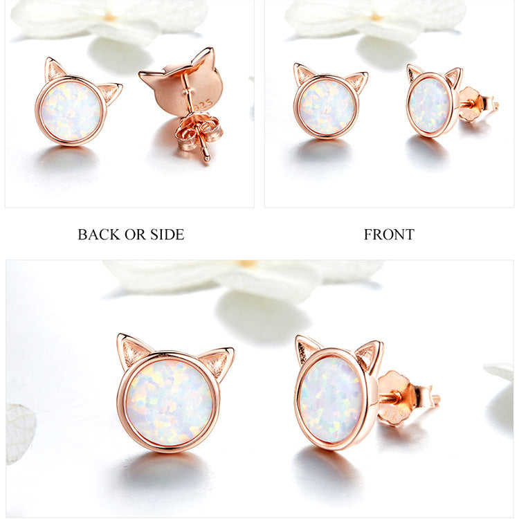 Opal Essence 925 Sterling Silver Cat Earrings