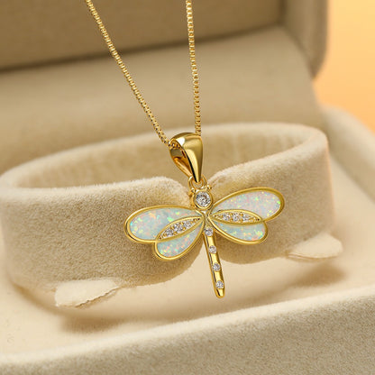 Golden Dragonfly Blue Opal Necklace