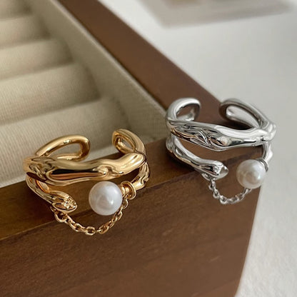 Timeless Gold & Pearl 925 Sterling Silver Ring