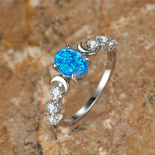 Lunar Glow Opal Moon Ring