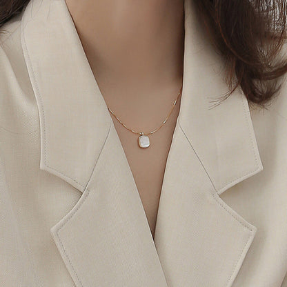 Elegant White Shell Square Pendant Necklace