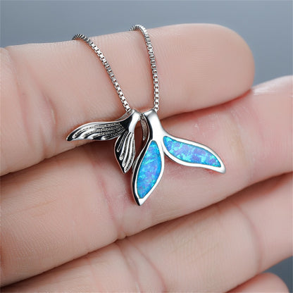 Whale Tail Opal Pendant Necklace