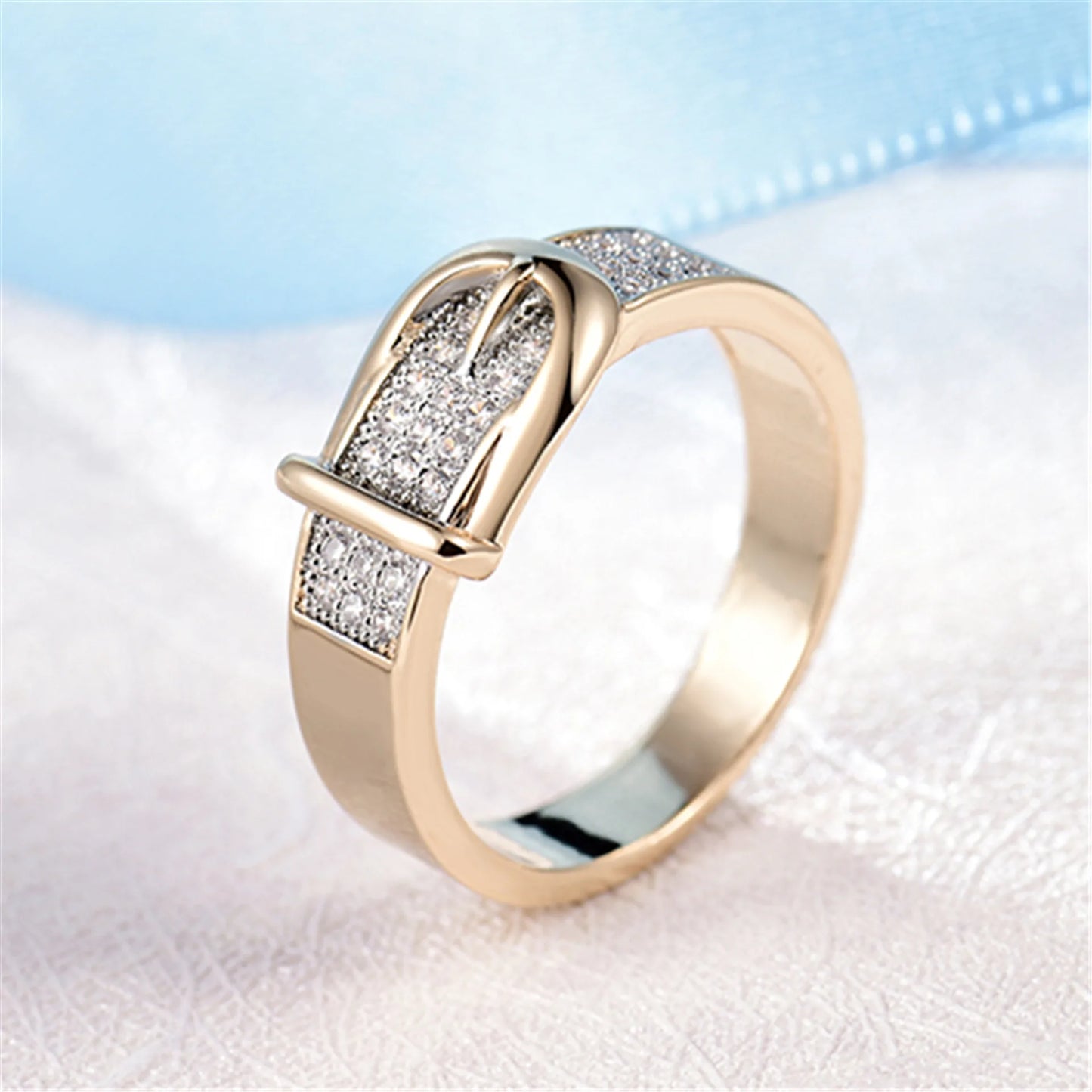 Radiant Zircon Belt Ring in Gold & Silver