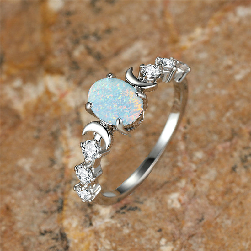 Lunar Glow Opal Moon Ring