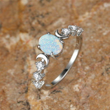 Lunar Glow Opal Moon Ring