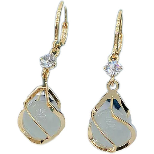 Timeless Elegance: White Opal & Moonstone Dangle Earrings