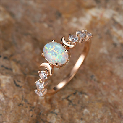 Lunar Glow Opal Moon Ring