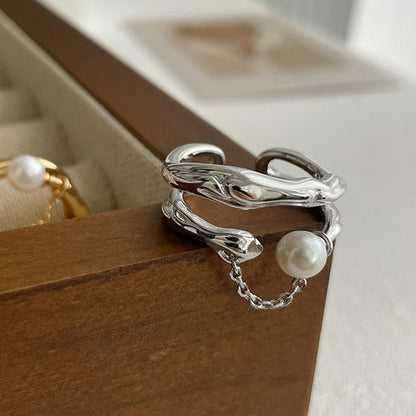 Timeless Gold & Pearl 925 Sterling Silver Ring