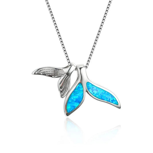 Whale Tail Opal Pendant Necklace