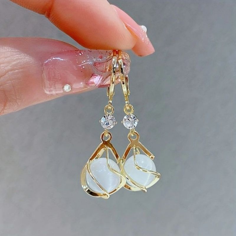 Timeless Elegance: White Opal & Moonstone Dangle Earrings