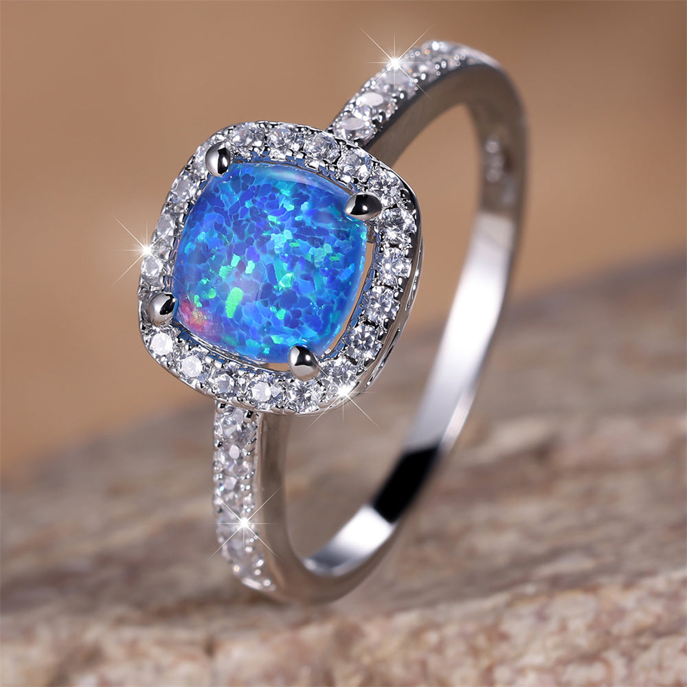 Azure Spark Square Blue Opal Engagement Ring