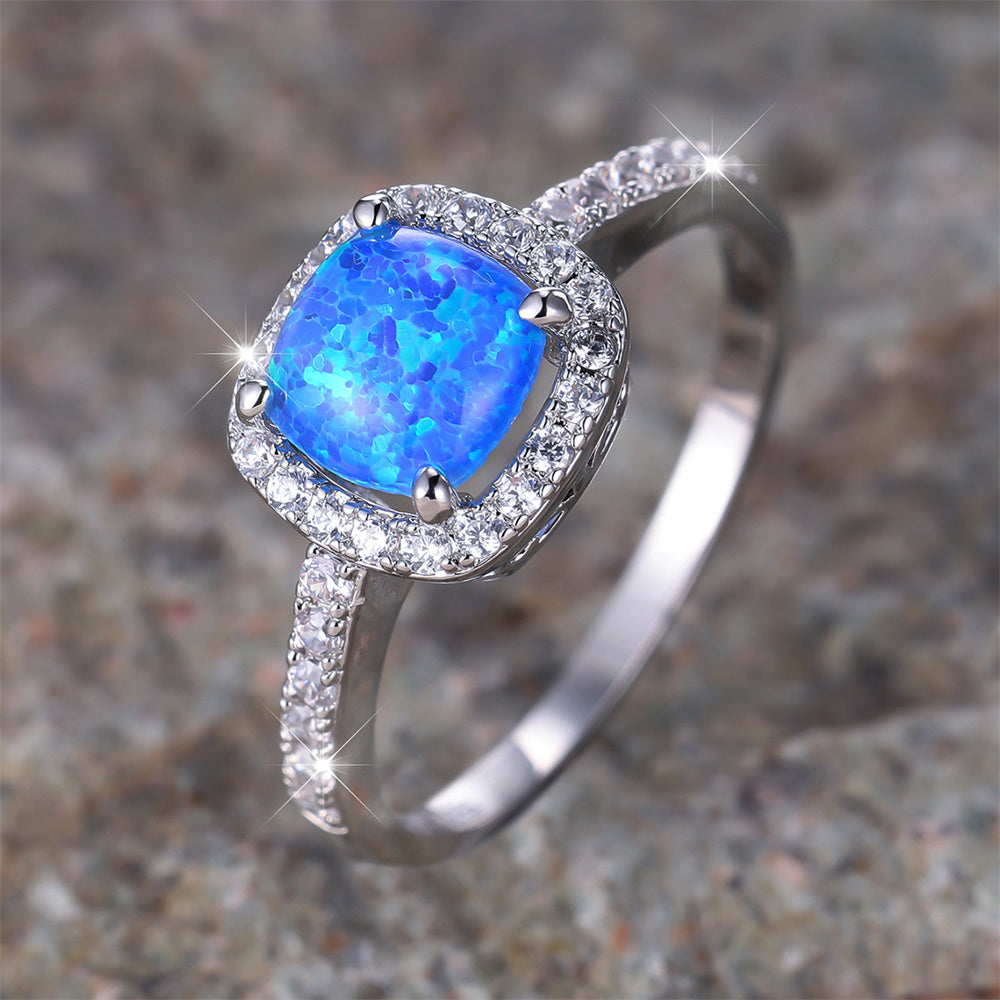 Azure Spark Square Blue Opal Engagement Ring