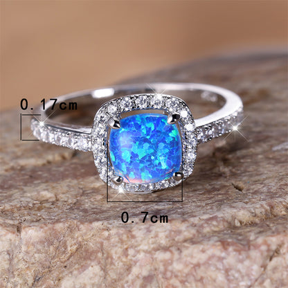 Azure Spark Square Blue Opal Engagement Ring