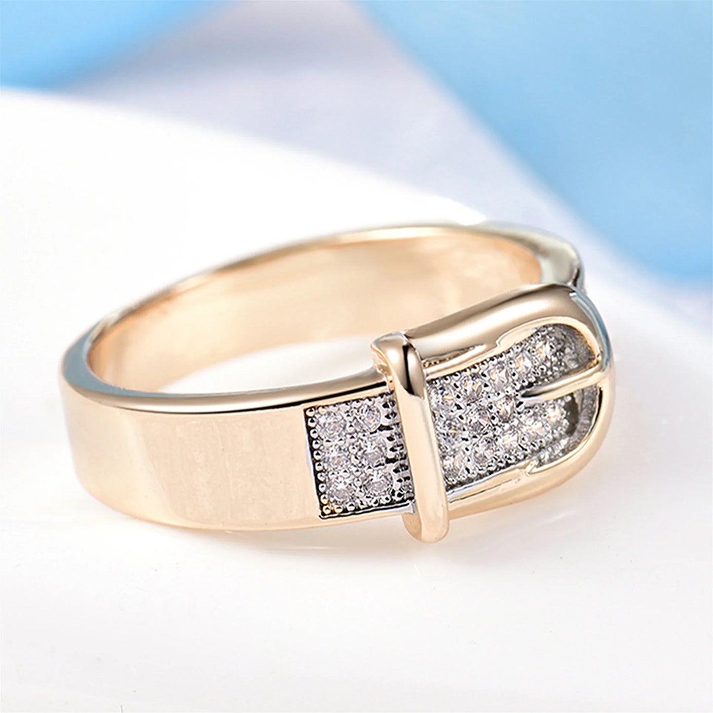 Radiant Zircon Belt Ring in Gold & Silver