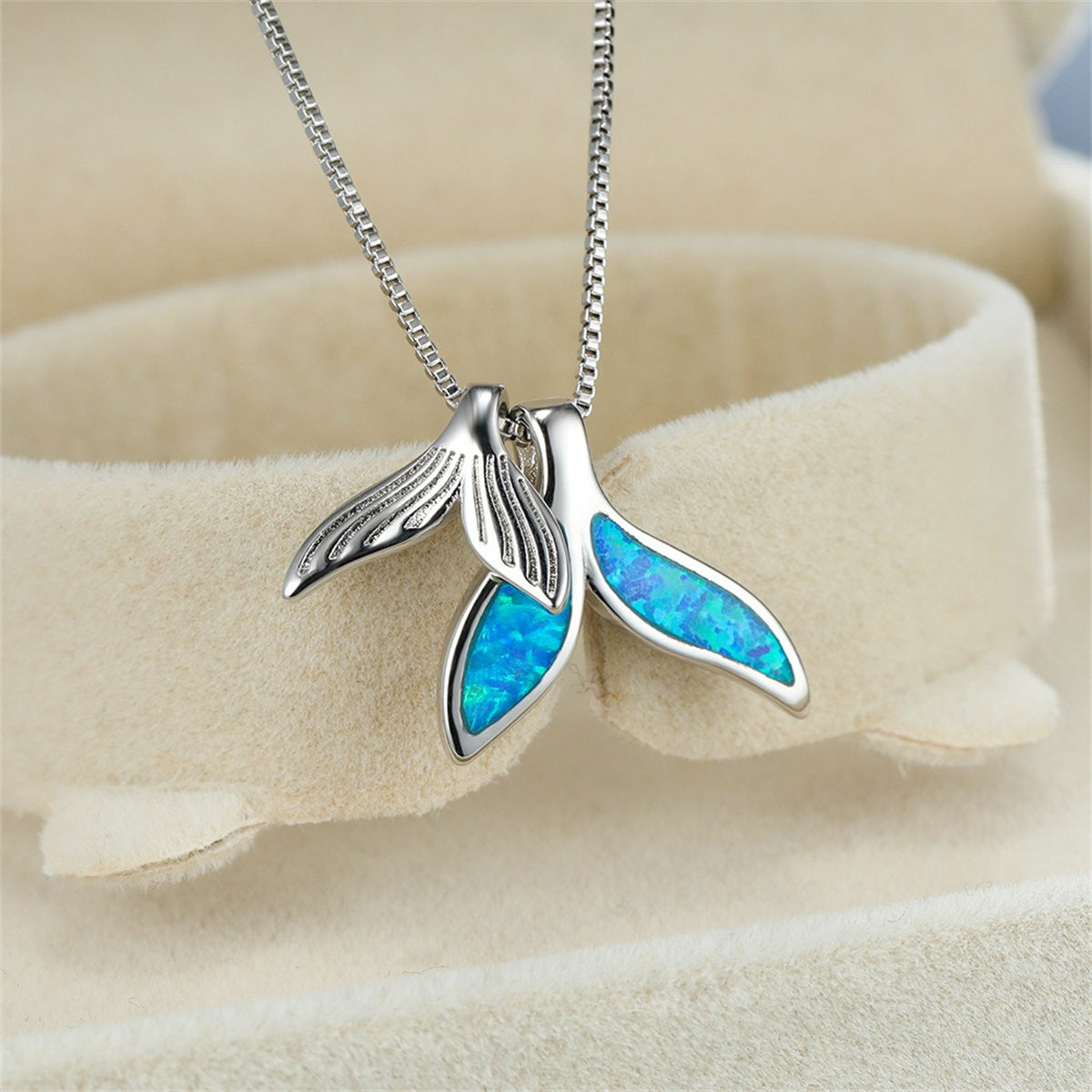 Whale Tail Opal Pendant Necklace