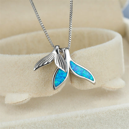 Whale Tail Opal Pendant Necklace