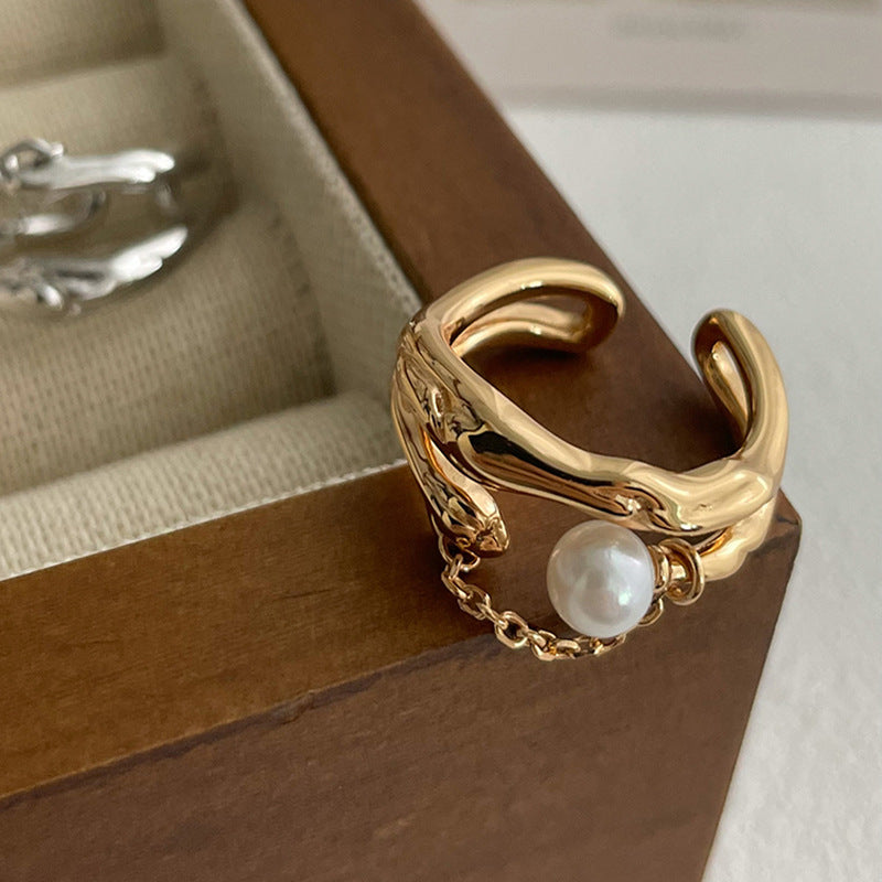 Timeless Gold & Pearl 925 Sterling Silver Ring