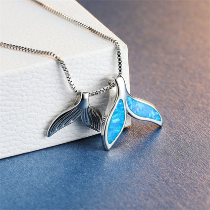 Whale Tail Opal Pendant Necklace