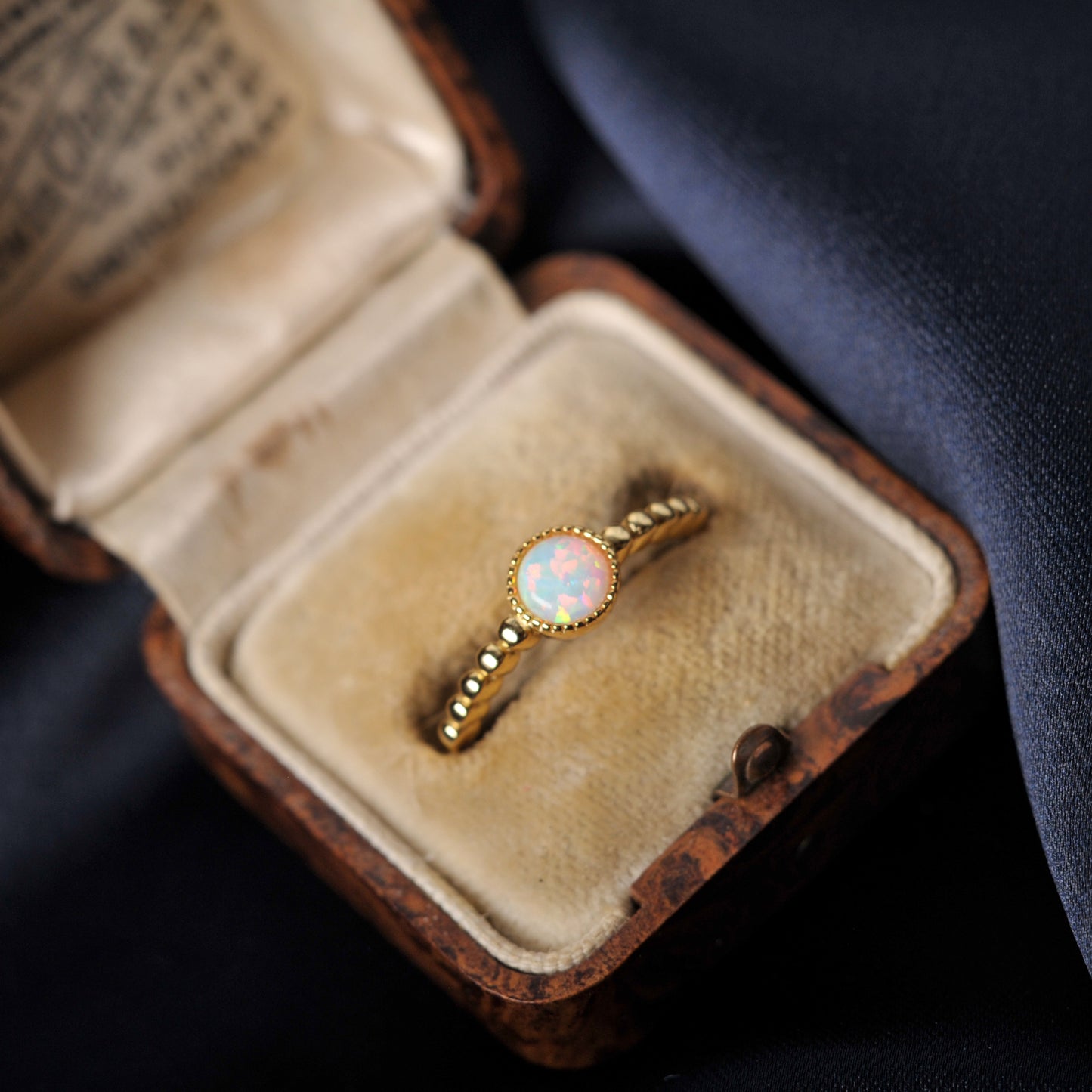 White Fire Created Opal Adjustable Ring