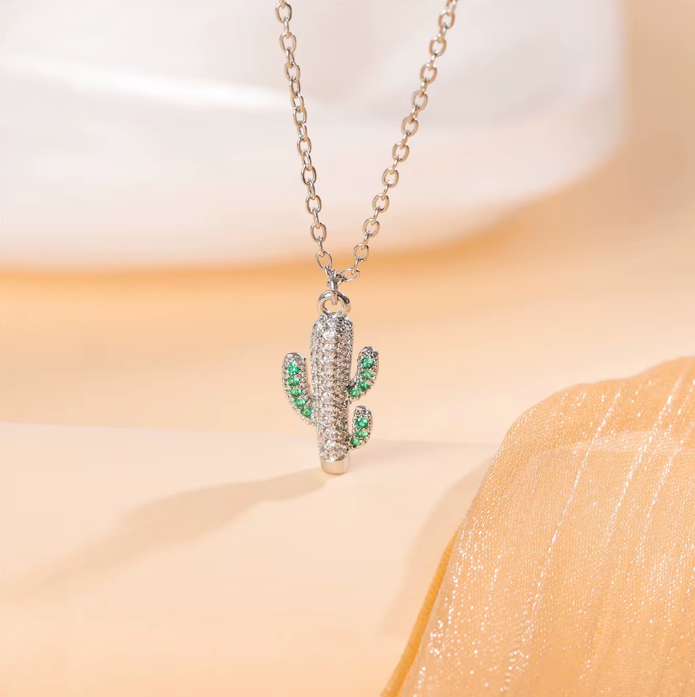 Timeless Resilience Cactus Pendant Necklace