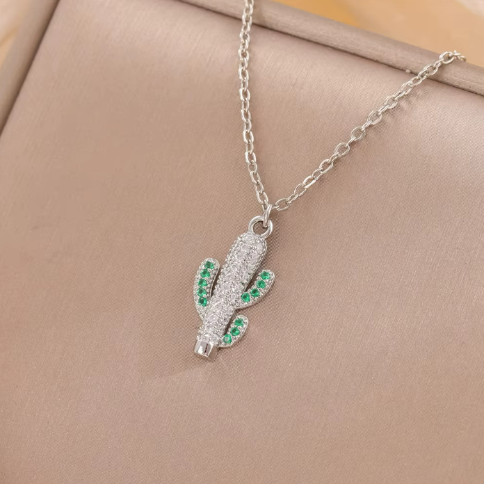 Timeless Resilience Cactus Pendant Necklace