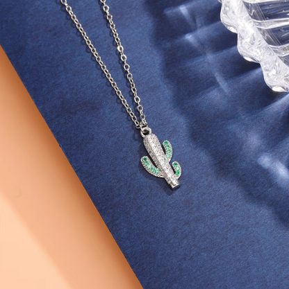 Timeless Resilience Cactus Pendant Necklace