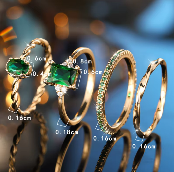 Emerald Elegance Ring Ensemble (4-Piece Set)