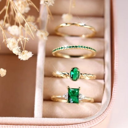 Emerald Elegance Ring Ensemble (4-Piece Set)