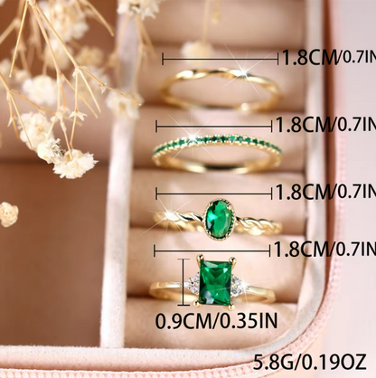 Emerald Elegance Ring Ensemble (4-Piece Set)