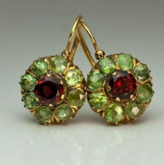 Eternal Bloom Crystal Earrings – Green & Red Accents