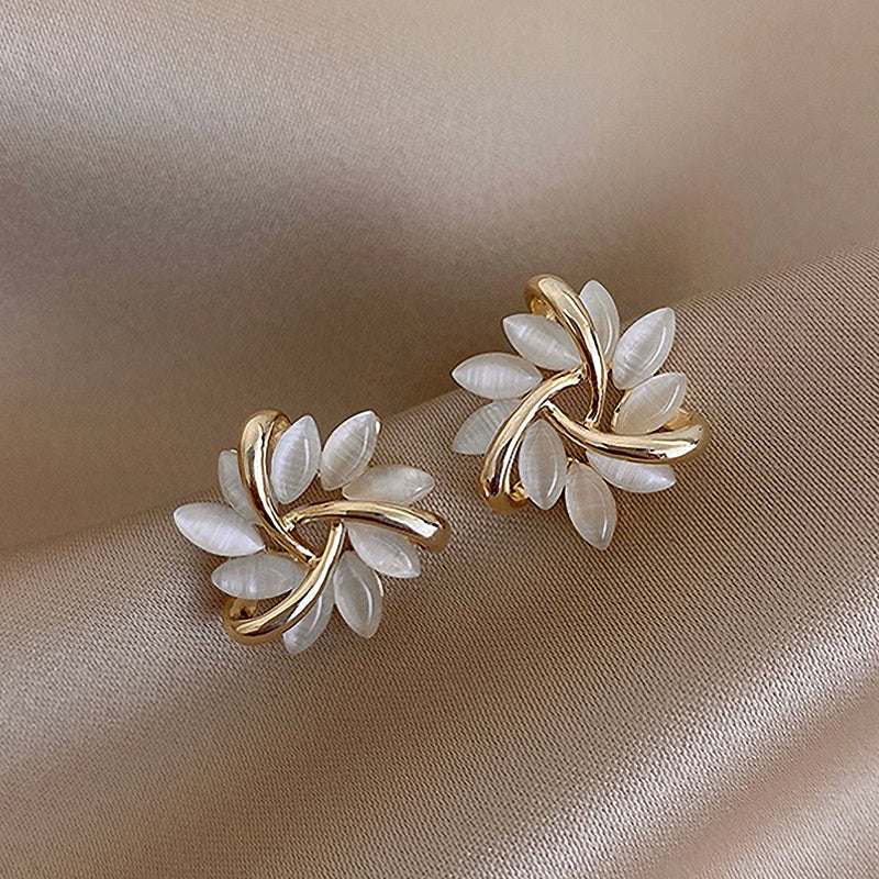 Luxury White Opal Petal Earrings