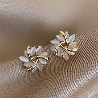 Luxury White Opal Petal Earrings