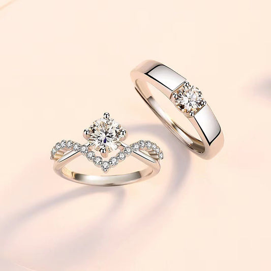 Sterling Silver Crown Couple Ring Set