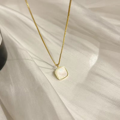 Elegant White Shell Square Pendant Necklace