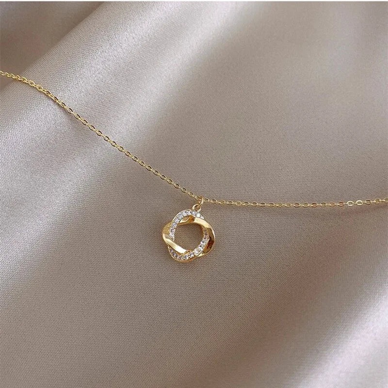 Elegant Gold-Tone Twisted Pendant Necklace