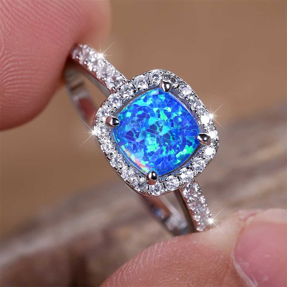 Azure Spark Square Blue Opal Engagement Ring