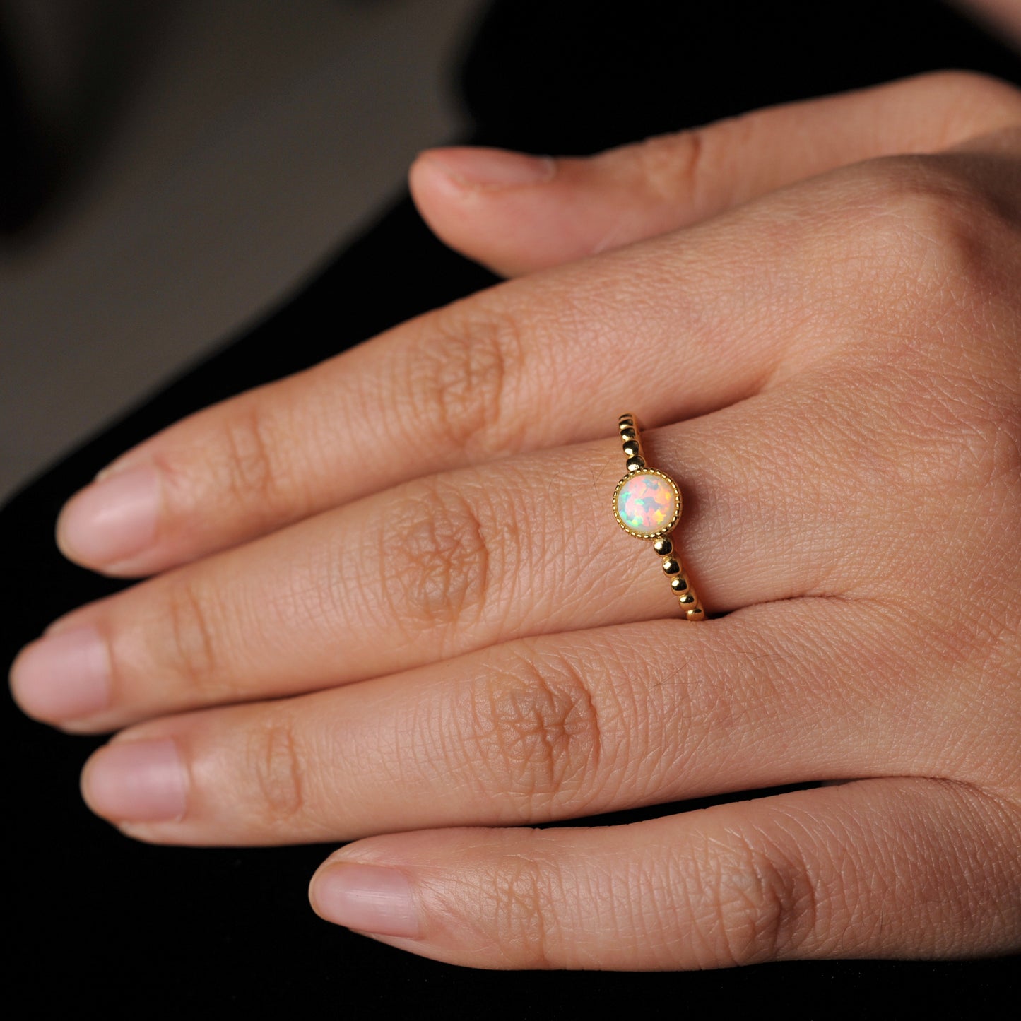 White Fire Created Opal Adjustable Ring