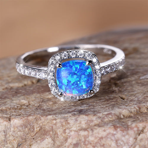 Azure Spark Square Blue Opal Engagement Ring