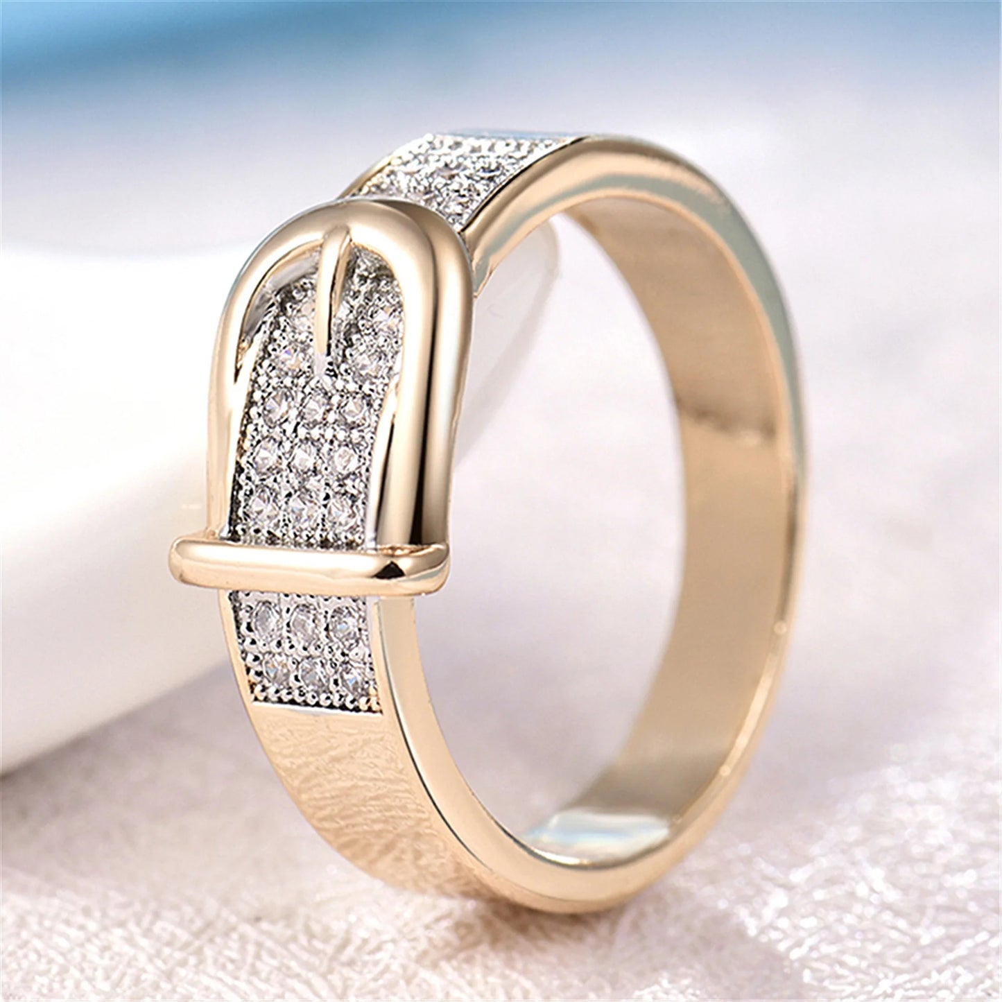 Radiant Zircon Belt Ring in Gold & Silver